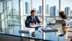 contract lawyer consulting with client in modern brisbane office